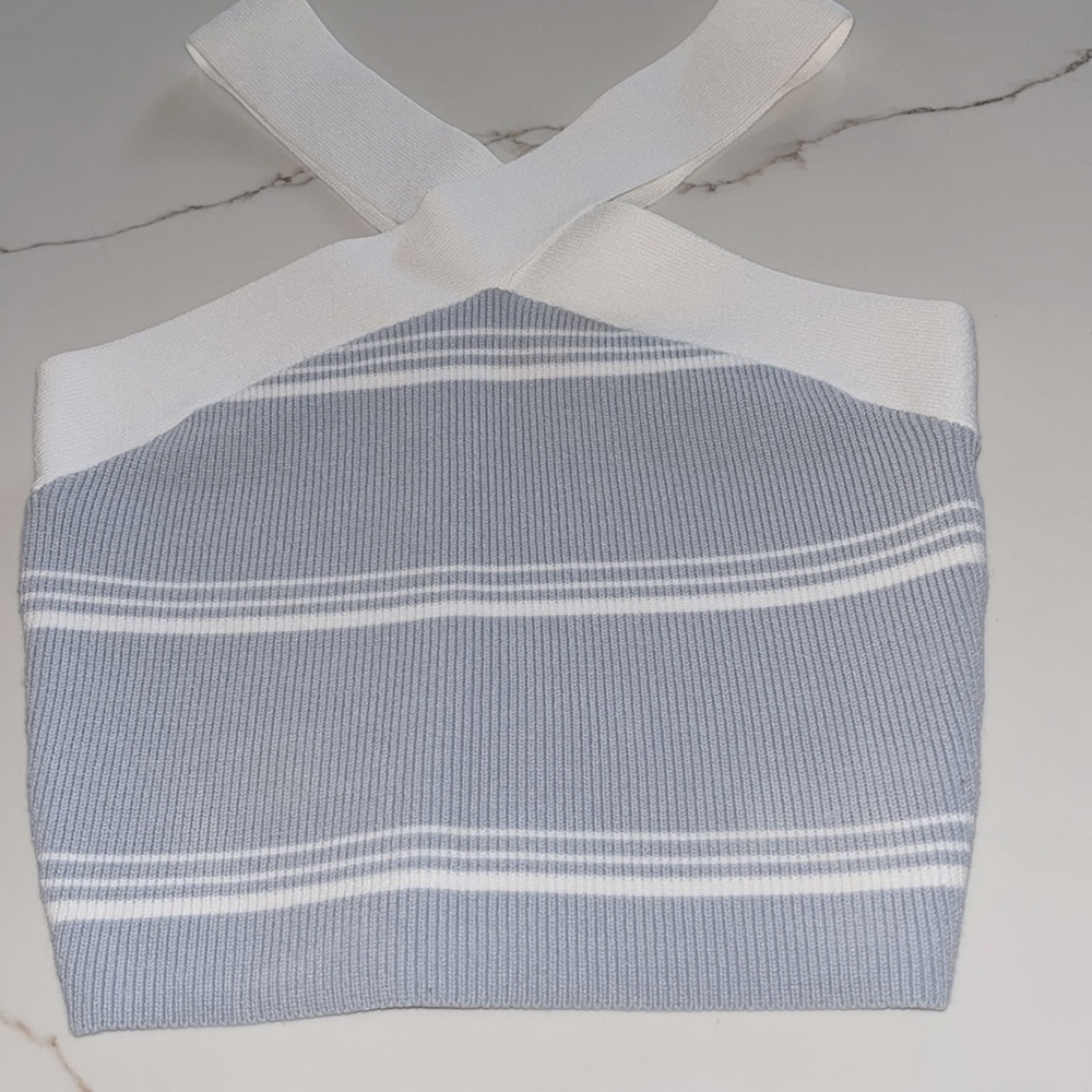 Babaton Blue & White Crisscross Halter Top. Sz. 2XS. Excellent condition